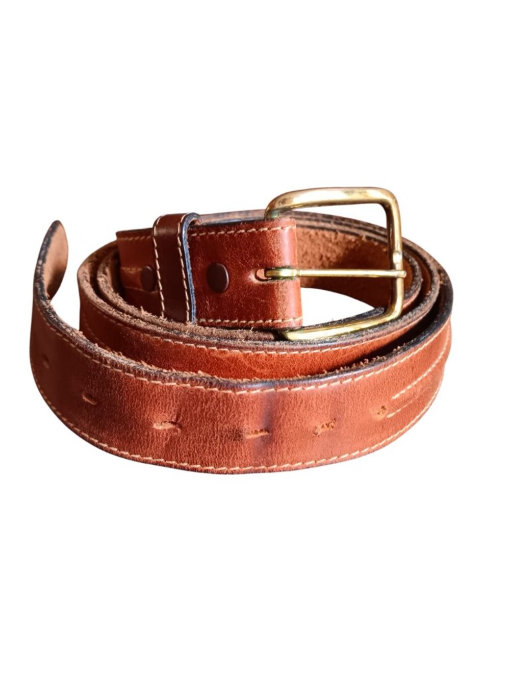 Vintage Boho Belt Large 42 80's Genuine Leather Brass Buckle Rugged USA Brown